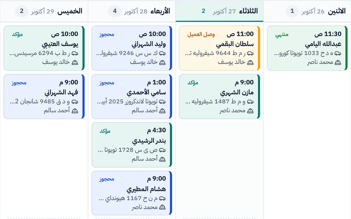 جدول المواعيد بحالات الحجز